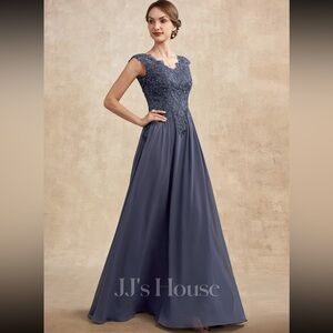 A-line, V-neck, Floor-Length Chiffon Dress with Beading Sequence.